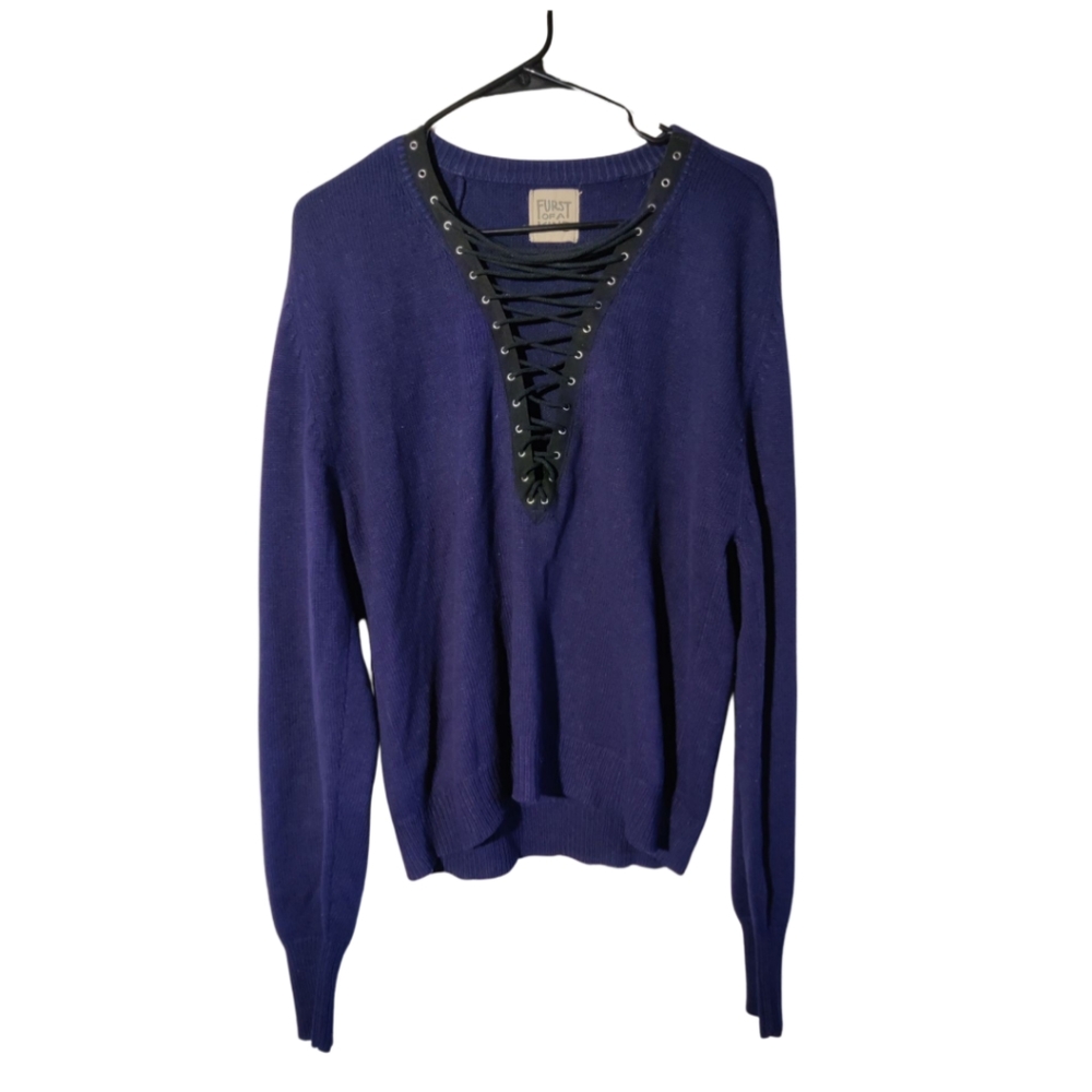 Furst of a Kind Blue Lace Up Sweater